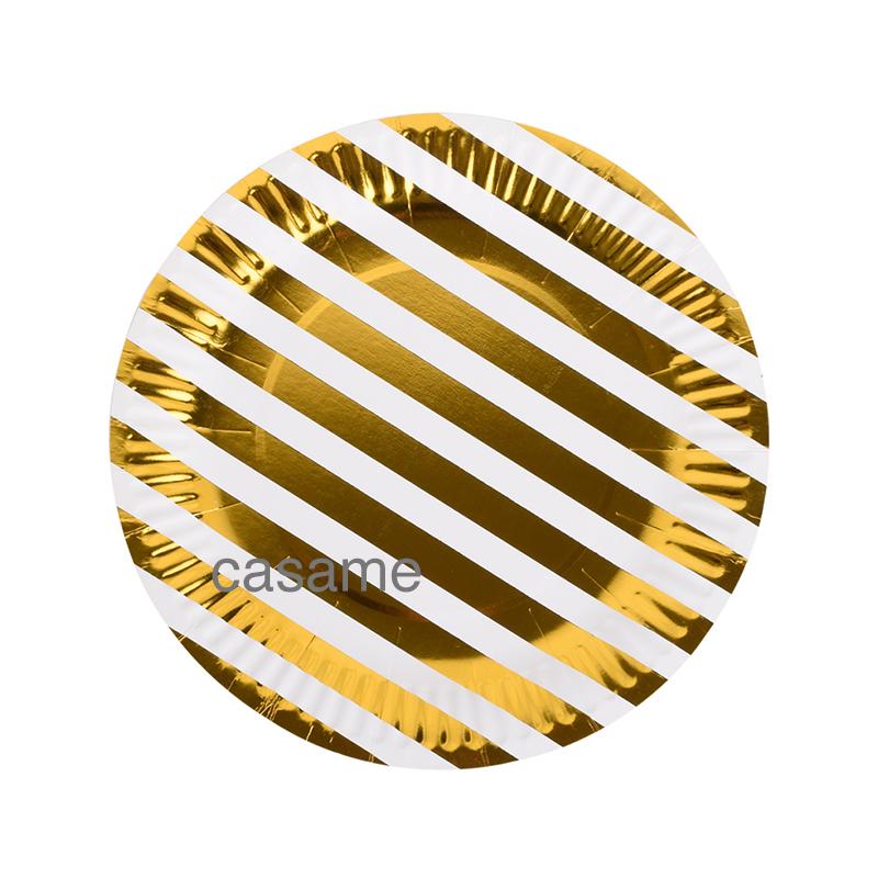 10 pezzi per 1 lotto Set di stoviglie monouso a righe blu rosa con pois Bicchieri di carta Piatti Cannucce Forchette Set monouso Decorazioni per feste di compleanno e matrimonio