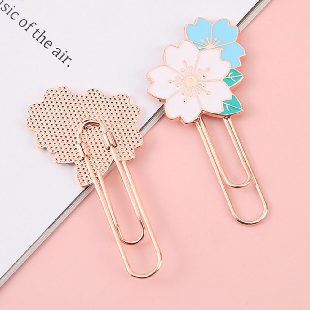 1pc Pink Sakura Flowers Metal Bookmark Exquisite Cherry Blossom Paper Clip