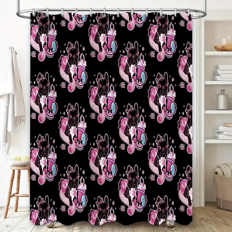 Gothic Kawaii Bat Shower Curtain Halloween Spooky Decor Cute Dark Aesthetic Room Divider Home Decor