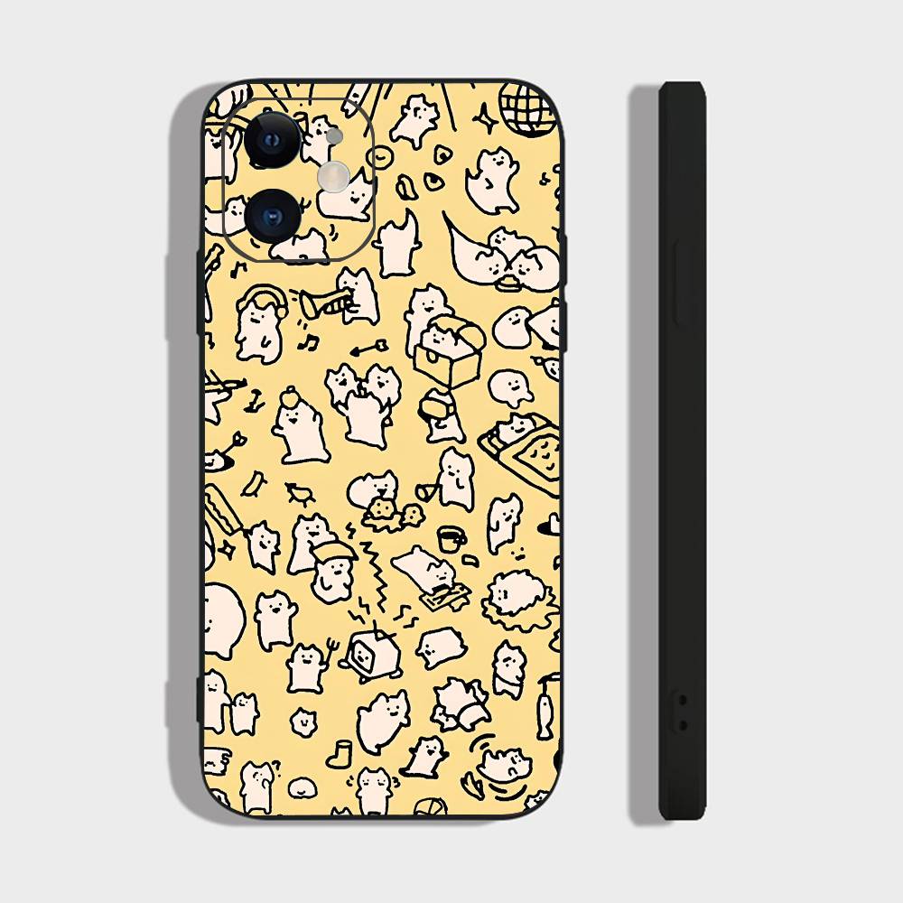 Cute Pattern For IPhone 17 Air 16 15 14 13 12 11 Pro Black Soft Cover Phone Case