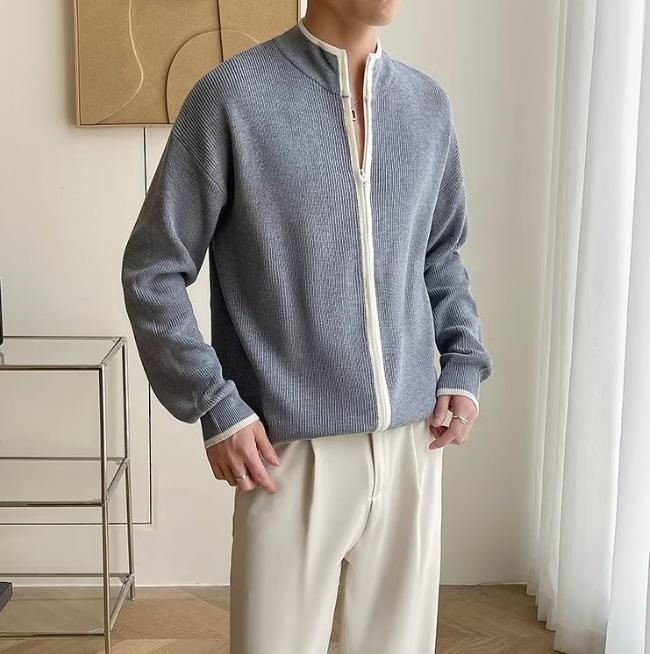 

CleanFit Men s White Double Zipper Knitted Cardigan - Spring/Autumn Lazy Style with High-End Feel and Stand-Up Collar. XXXL сірий колір