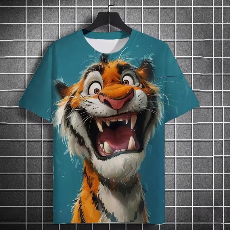 

Футболка мужская Fun Tiger с 3D-принтом и рисунком животных, повседневная спортивная, с коротким рукавом, уличная мода, с круглым вырезом, свободная мужская одежда 5XL