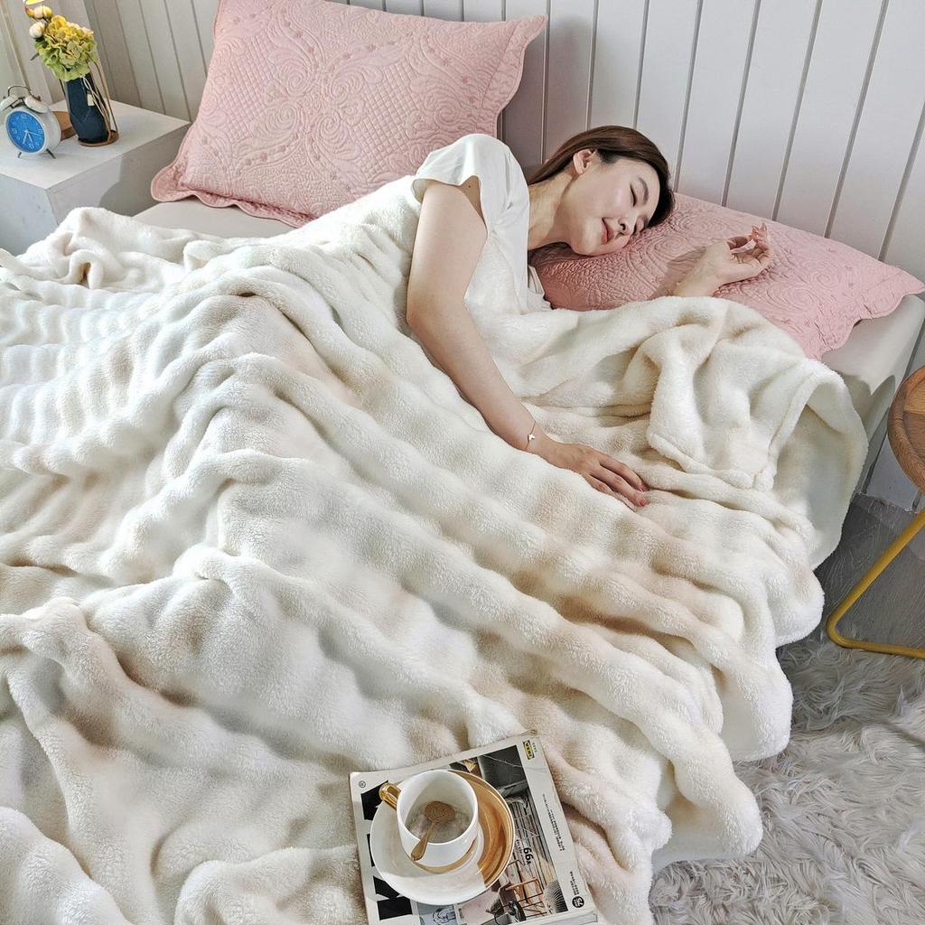 Bunte Marmormuster-Decke aus Kunsthasenfell und Flanell-Fleece - Große Sofabezug