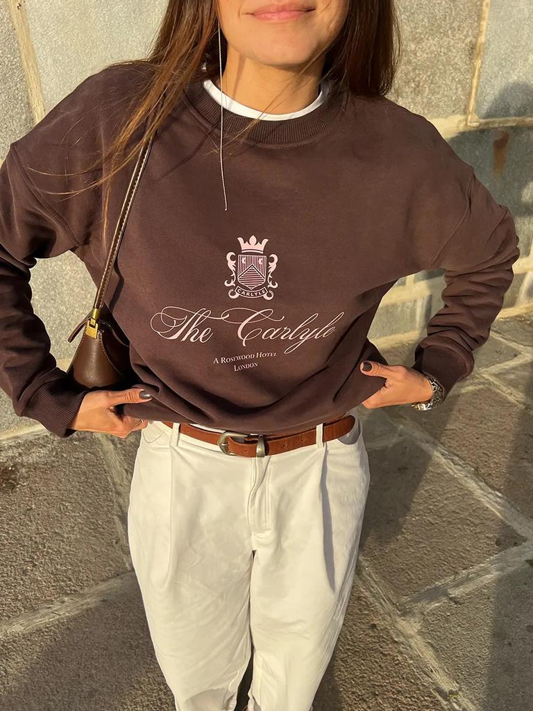American trend personality niche chic trendy brand printing season thickened round neck sweater women
