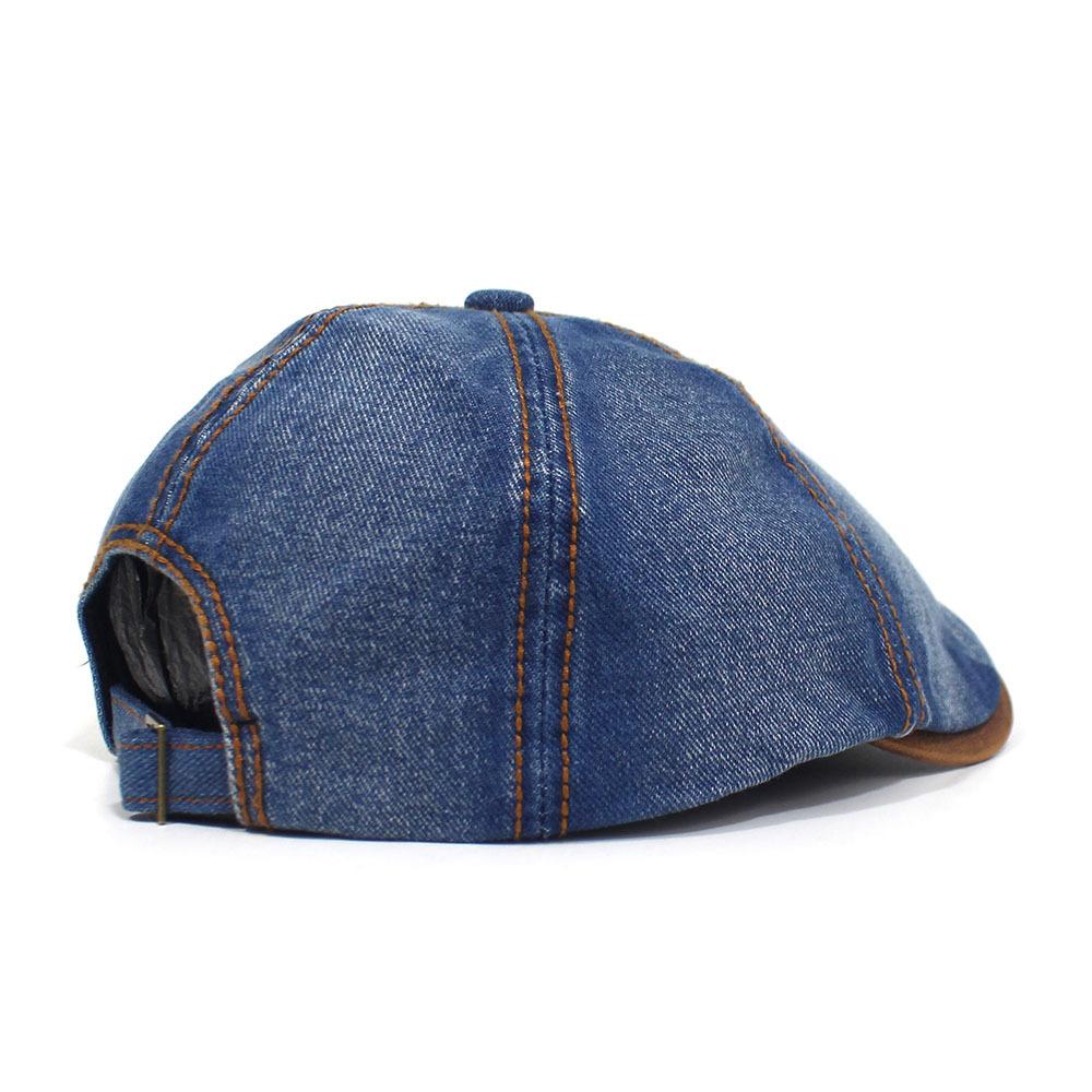 Neu gewaschener Denim-Baumwoll-Achtkant-Hut Mode-Barett für Herren und Damen Verstellbare Kappe