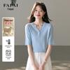 FAPAI Women's Half-Open Collar Short Sleeve Knit Top