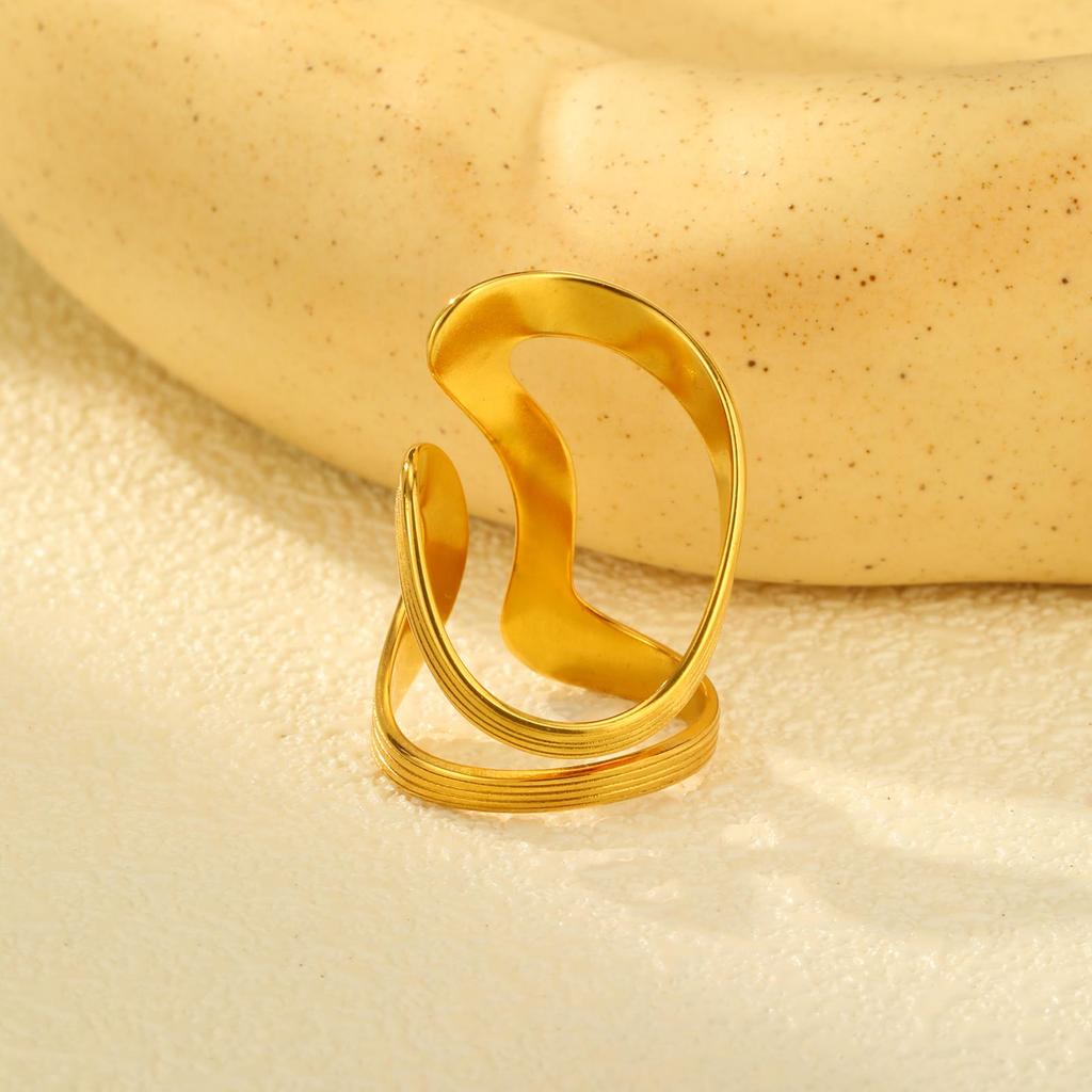 Stainless Steel Irregular Geometric Lines Ring for Women,Gold Color Opening Rings,Fashion Jewelry Gifts