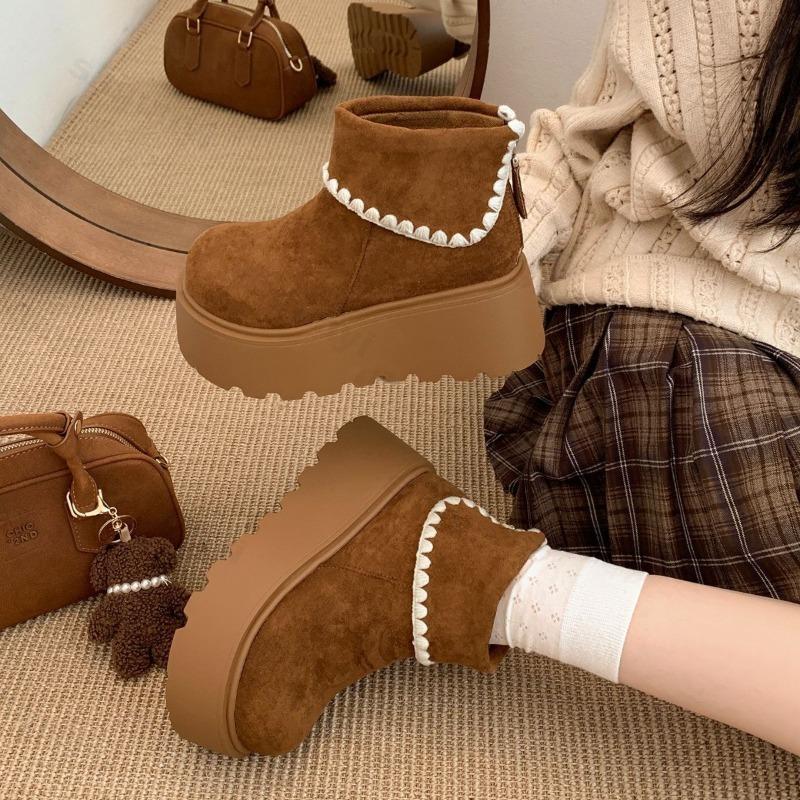 Retro Flanging Design Casual Thick Sole Short Boots for Women   Autumn Fashion Comfortable Versatile Non Slip Ankle Boots