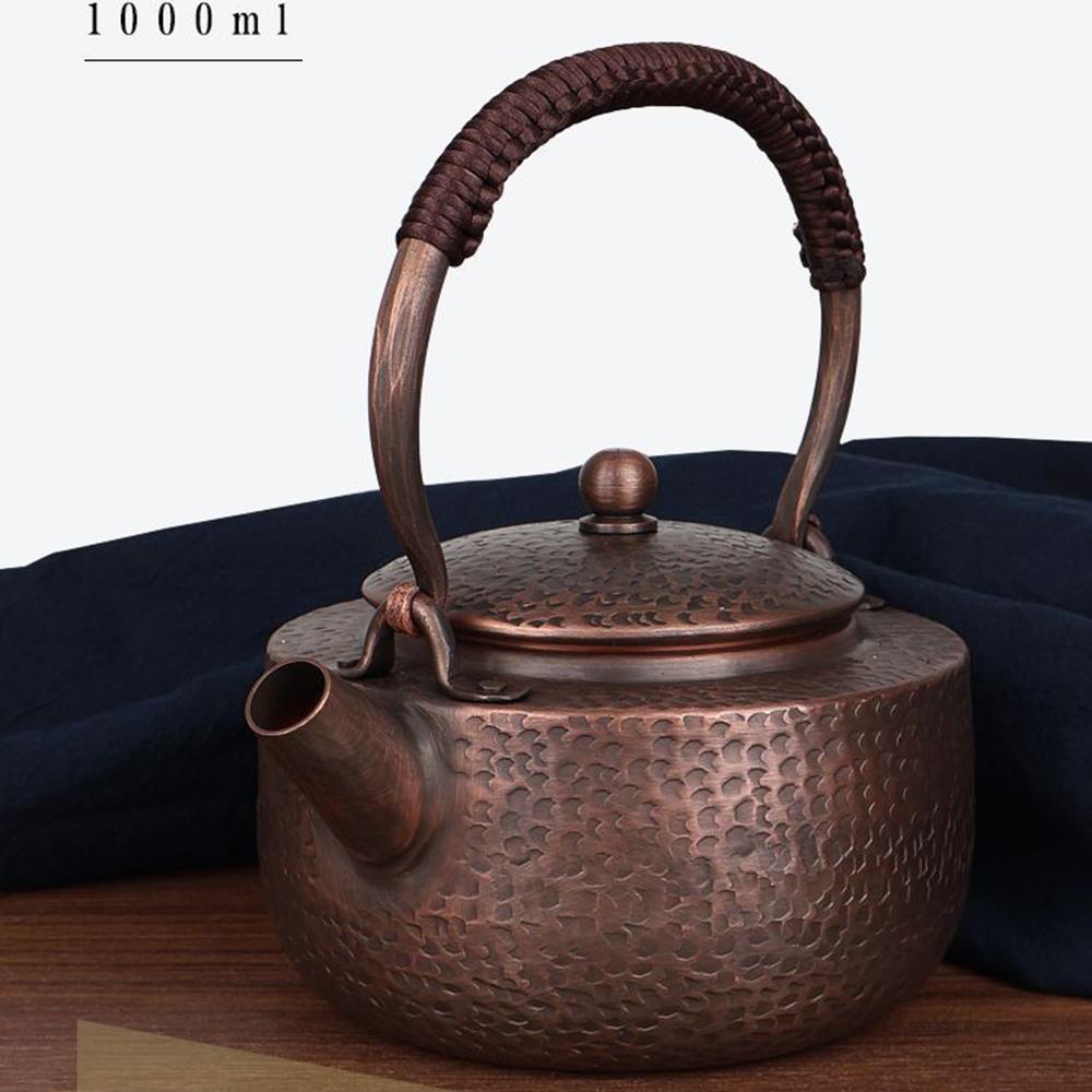 Traditional Handmade Copper Pot, High-capacity Brewing Tea Pot, Red Copper Teapot, Health Boiling Water Kettle for Kitchen, 1L