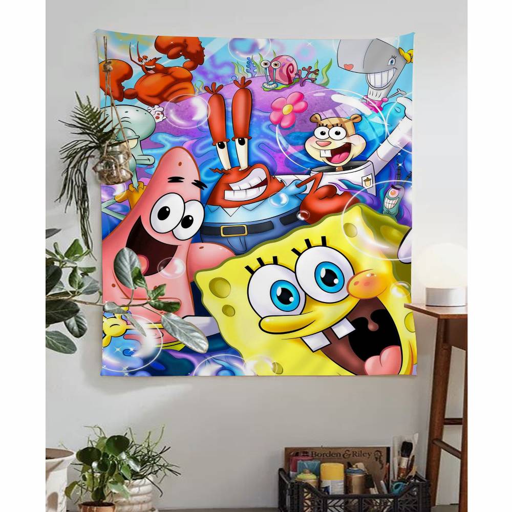 1pc Cartoon Sponge And Bobs SSquarePants Cartoon Tapestry Wall Hanging Decoration Household Home Decor