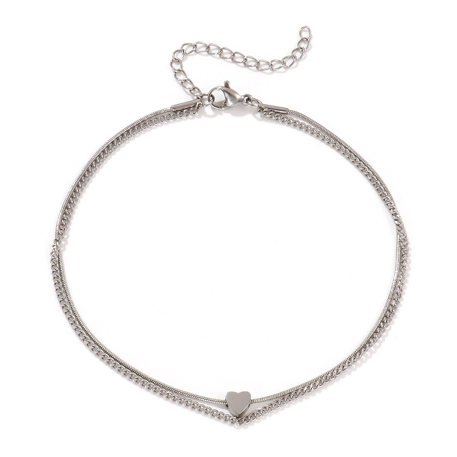 1 Piece Valentine s Day Anklet 304 Stainless Steel Curb Link Chain Heart Multilayer Layered Anklet For Women Jewelry 23cm long