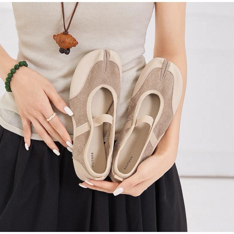 

Кожа коровы~ Натуральная кожа однословные балетки с раздельным носком на плоской подошве с мелким вырезом одинарные туфли женские эластичные туфли Мэри Джейн женская обувь 40