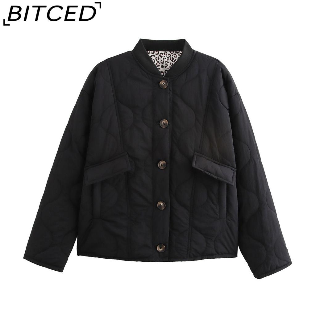 BITCED Women's Autumn/Winter Fashion Casual Plus Size Oversized Stand Collar Leopard Print Cotton Coat Jacket