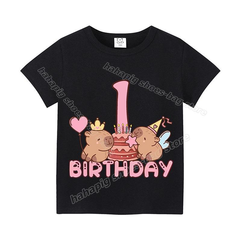 Capybara Girl Birthday Clothes Cute Toddler Kids Number T Shirt Cartoon Short Sleeve Baby Cotton T Shirt Summer Children  Tops