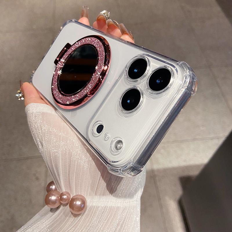 Four Corner Shock Airbag Protection Phone Case for IPhone 17 Air 16 15 14 13 12 Pro Max Mirror Magnetic Bracket Clear Soft Cover