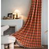 French Style Orange Checkered Cotton Linen Curtain Semi-Sheer Kitchen Dining Bay Window