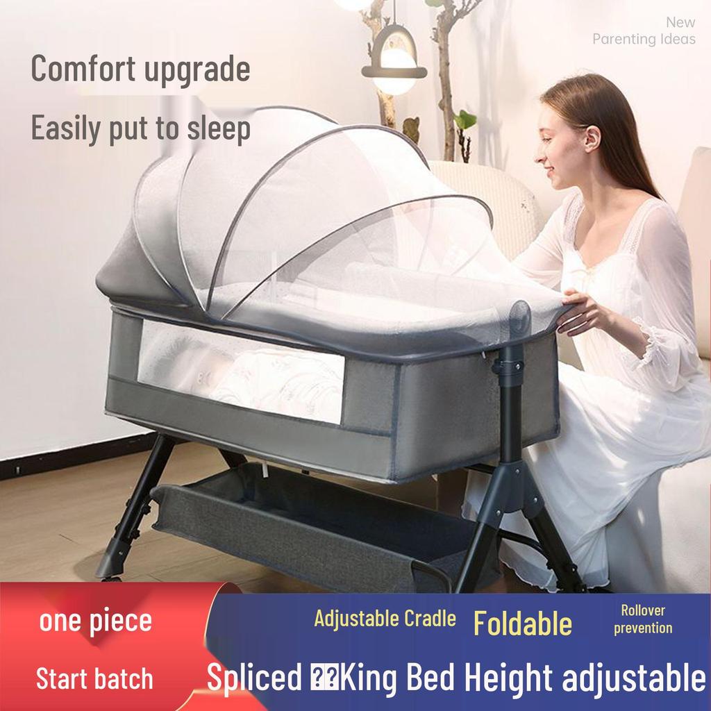 Multifunctional Foldable Baby Cradle Bed: Newborn Crib & Children's Bed with Mobile Splicing.