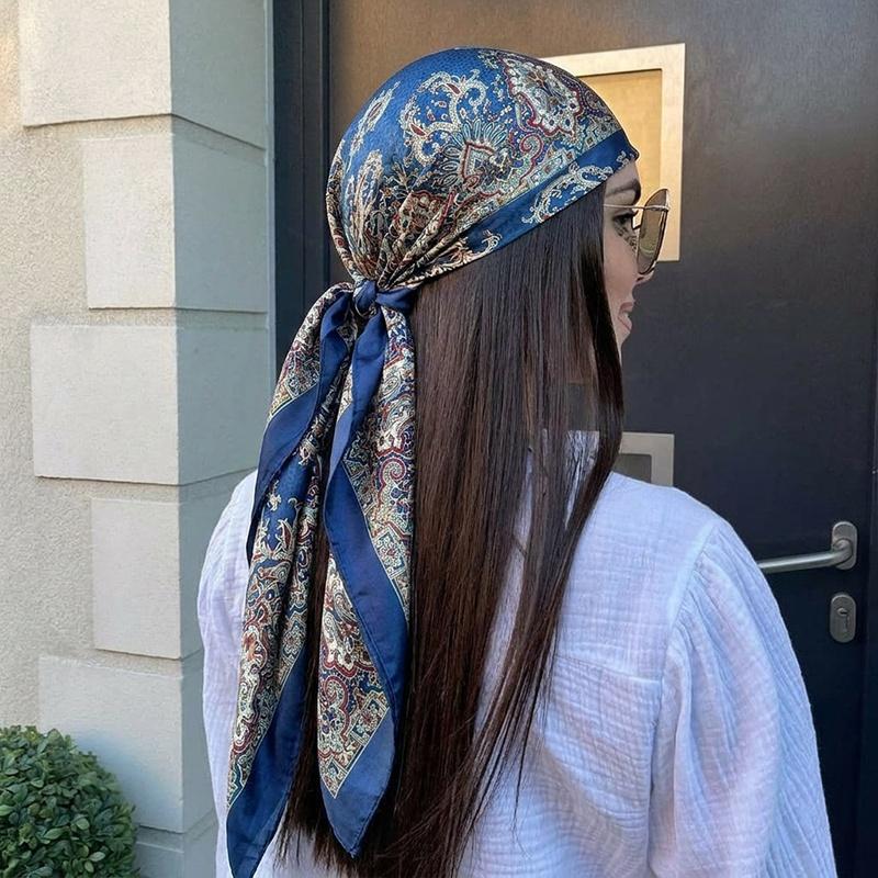 Satin Scarf Luxury Hijab Print Turban Women's Square Headscarf Neckerchief Shawl Bandana Windproof Handkerchief Headband Wraps