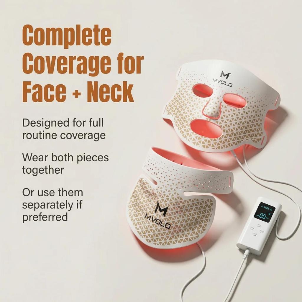 Mvolo® LED Gesichtsmaske mit Nackenabdeckung für Haut und Dekolleté