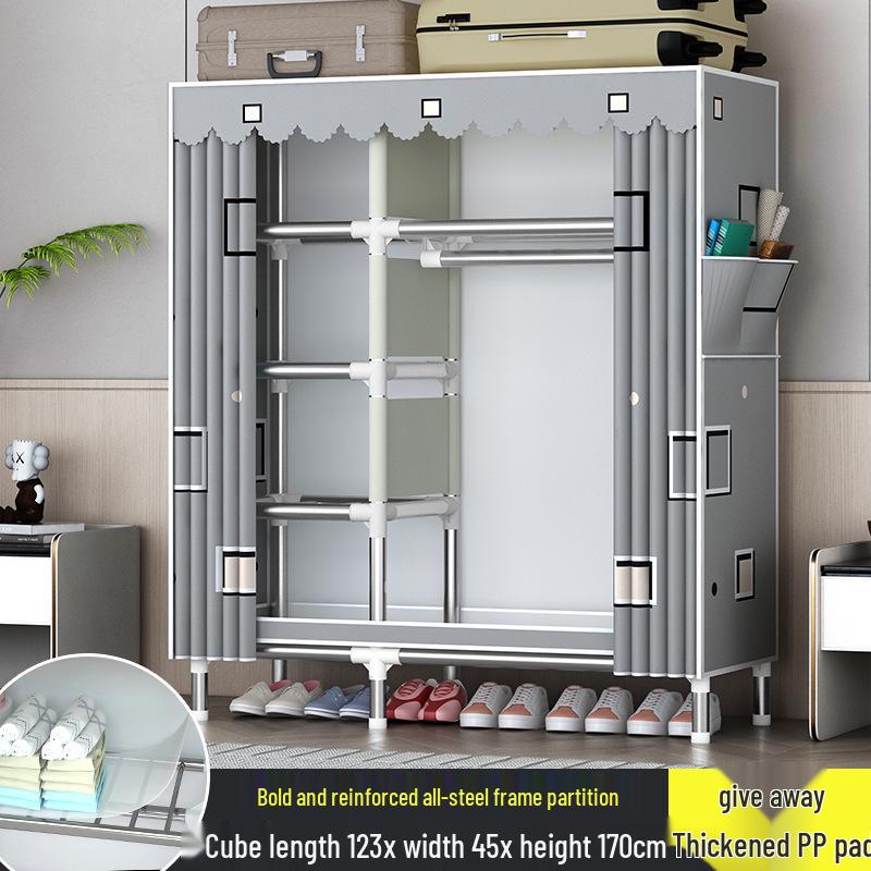 Sturdy All-Steel Cloth Wardrobe: Durable Bedroom Storage Cabinet for Easy Assembly