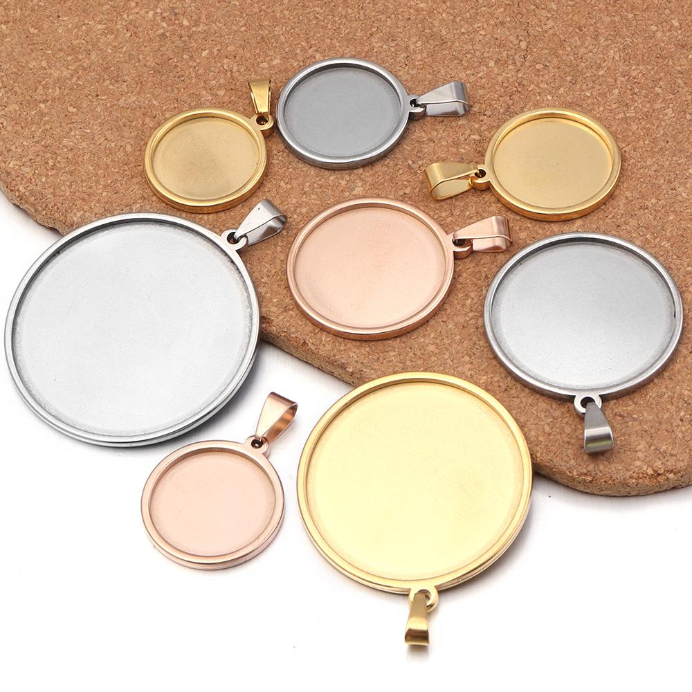 5pcs/Lot Thick 18/20/25/30/35/40mm Round Stainless Steel Round Blank Base for Pendants Tray Cabochon Cameo Bases Setting Jewelry