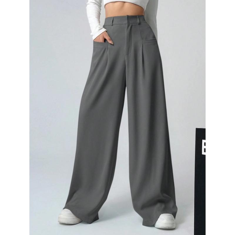 Damen Apricot High Waist Weites Bein Locker Lässig Anzug Lange Hose