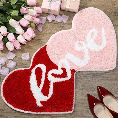 Home Decor Doormat Valentine'S Day Double Heart Shaped Rug Decor Non Slip Rug Doormat Shower Mat Supplies Decorative