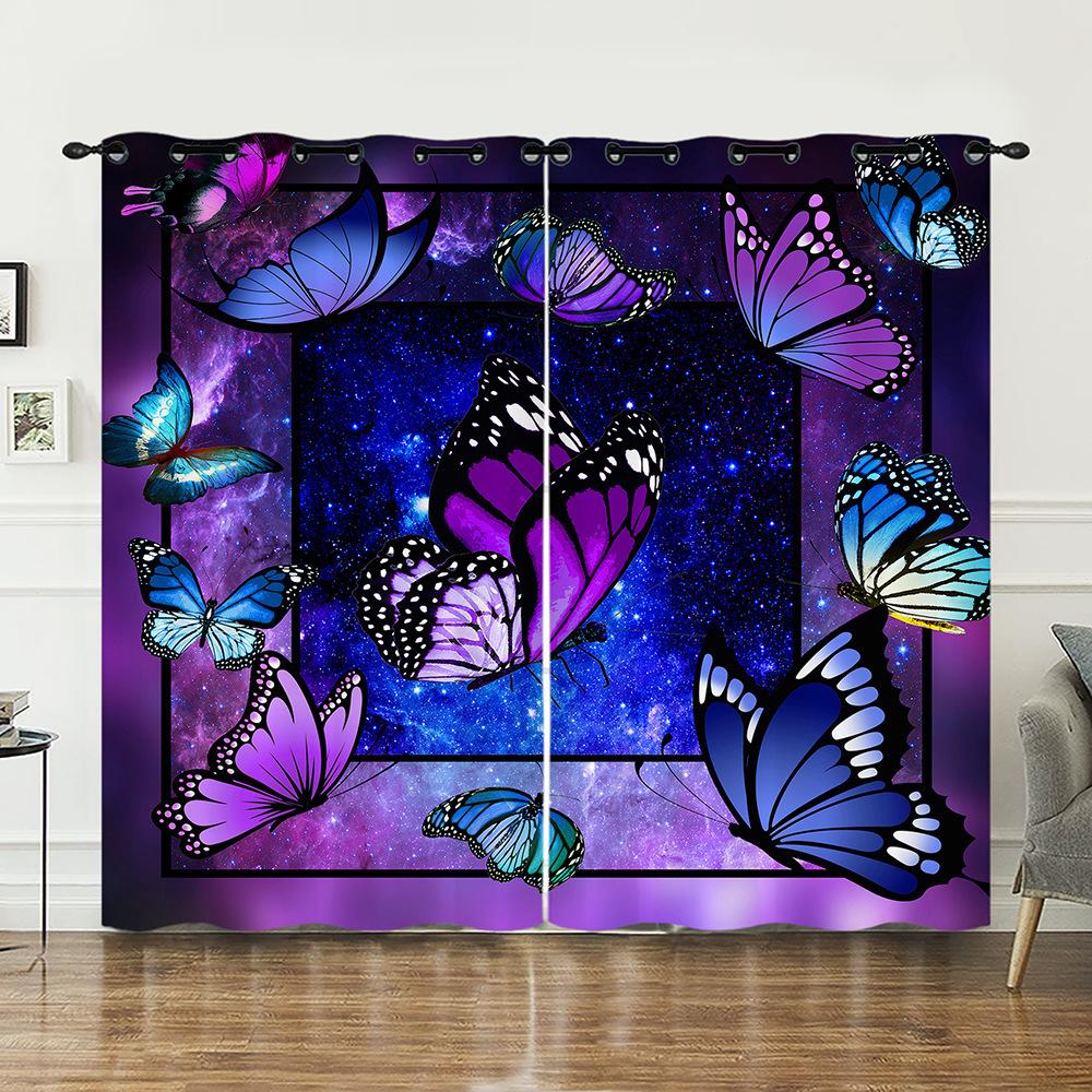 Curtains Animal Butterfly Dark Wind Flower Curtains Bedroom Living Room Blackout Curtain Perforated