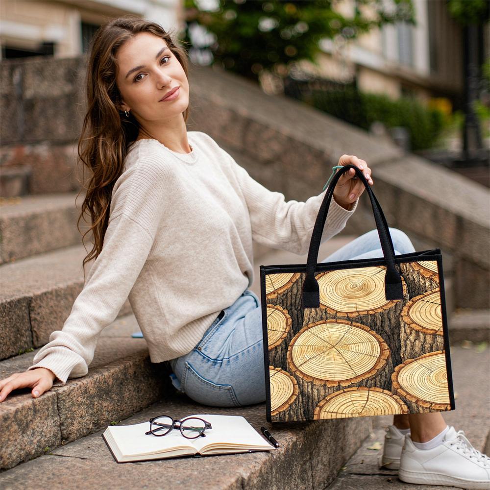 Wood Grain Pattern Large Tote Bag Casual Portable Daily Handbag For Women Shopping Outdoor Use