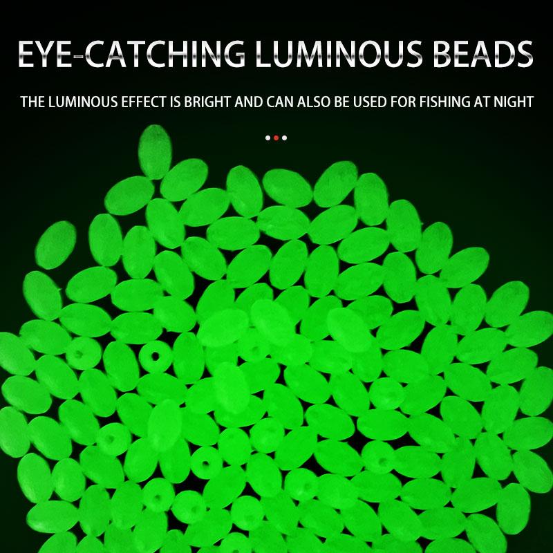 1000pcs Oval Fishing Beads Glow In the Dark Green Fishing Beads Luminous Bead Stopper Fishing Accessories