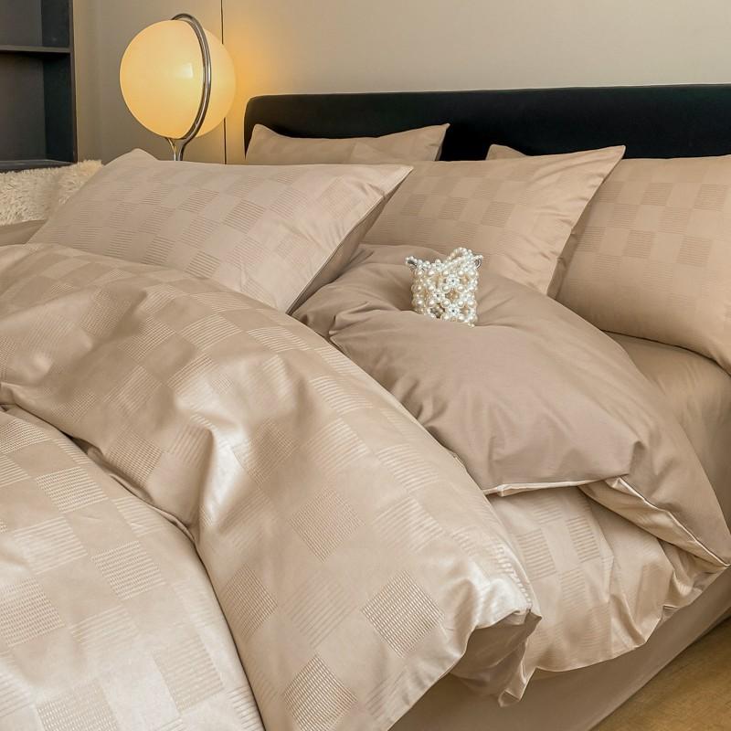 Pure Cotton Premium Simple Bedding Set Four-piece Set Skin-friendly Breathable Bed Sheet Quilt Cover Pillowcase