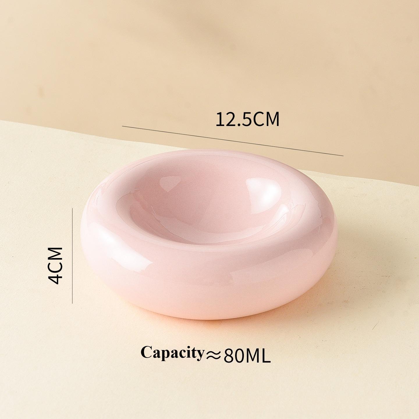 Doughnut-shaped ceramic cat bowl High-quality appearance pet snack water bowl Large-capacity anti-tipover simple cat food dish
