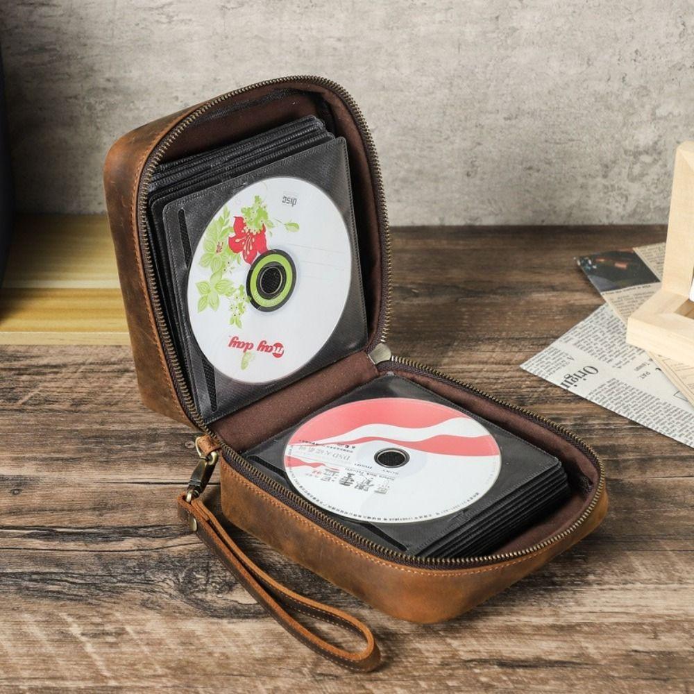 Genuine Leather CD Disc Storage Box 56 CD/DVD/BD Disks Capacity Media Storage Box DVD Holder Case