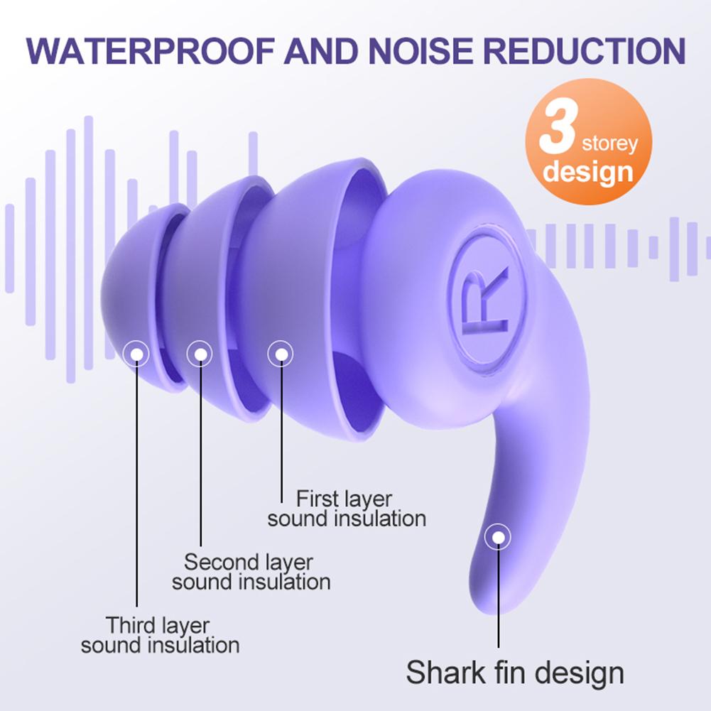 1 Pair Silicone Ear Protector Waterproof 3 Layers Sleeping Earplugs Reduction Soundproof Lightweight for 5-12 Year Old Children