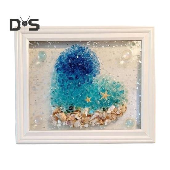 1 Set DIY Sea Glass Art Kit with Wooden Frame Handmade Seaglass Wall Art Decoration Framed Sea Glass Artwork Desktop Decoration Birthday Gift