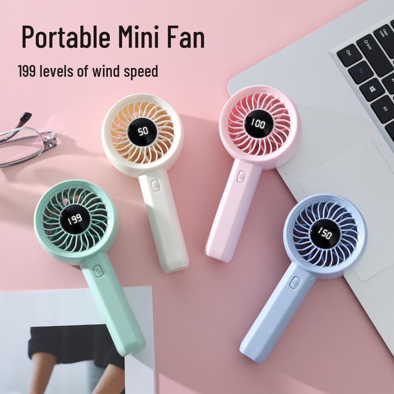Portable Rechargeable USB Mini Fan with Digital Display and Strong Wind