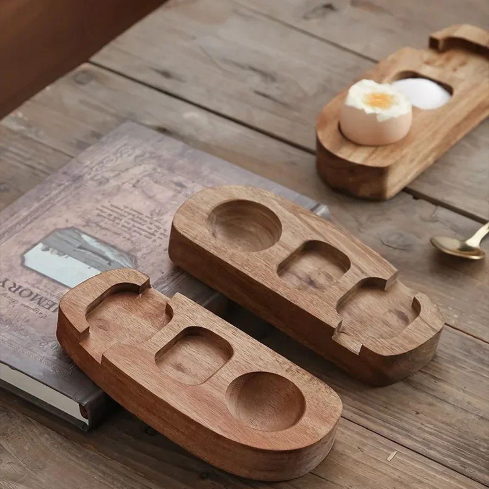 Akazienholz Eierbecherhalter Multifunktional Natürliches Finish Eierschalenbecher Kompaktes Design Langlebige Konstruktion Eierbecher Frühstück