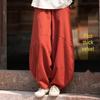 Women's Retro Ramie Sand-Washed Distressed Loose Lantern Pants for Meditation and Tai Chi