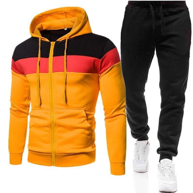 Three-color Stitching Zipper Sweater Suit Men's Sports and Leisure Large Size Loose Sweater Sweatpants