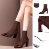 Women's Mesh Stretch Fabric Square Heel Nude Boots Pointed Casual Boots Women's Boots