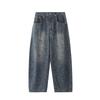 American Retro Washed Leopard Print Double Pressing Line Black Scimitar Jeans Men's Trend Wide Legs Loose Drape Old Pants