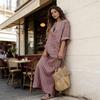 Women's 3/4 Sleeve Striped Maxi Dress Casual Loose Fit Sundress with Front Pocket Summer Beach Vacation Outfits