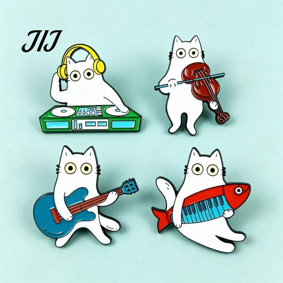 Kitten Badge Pin Musical Instrument Cat Brooch Pin, Guitar Violin Piano DJ Animal Accessory Metal for Backpacks Hats Scarves Jackets Outfit