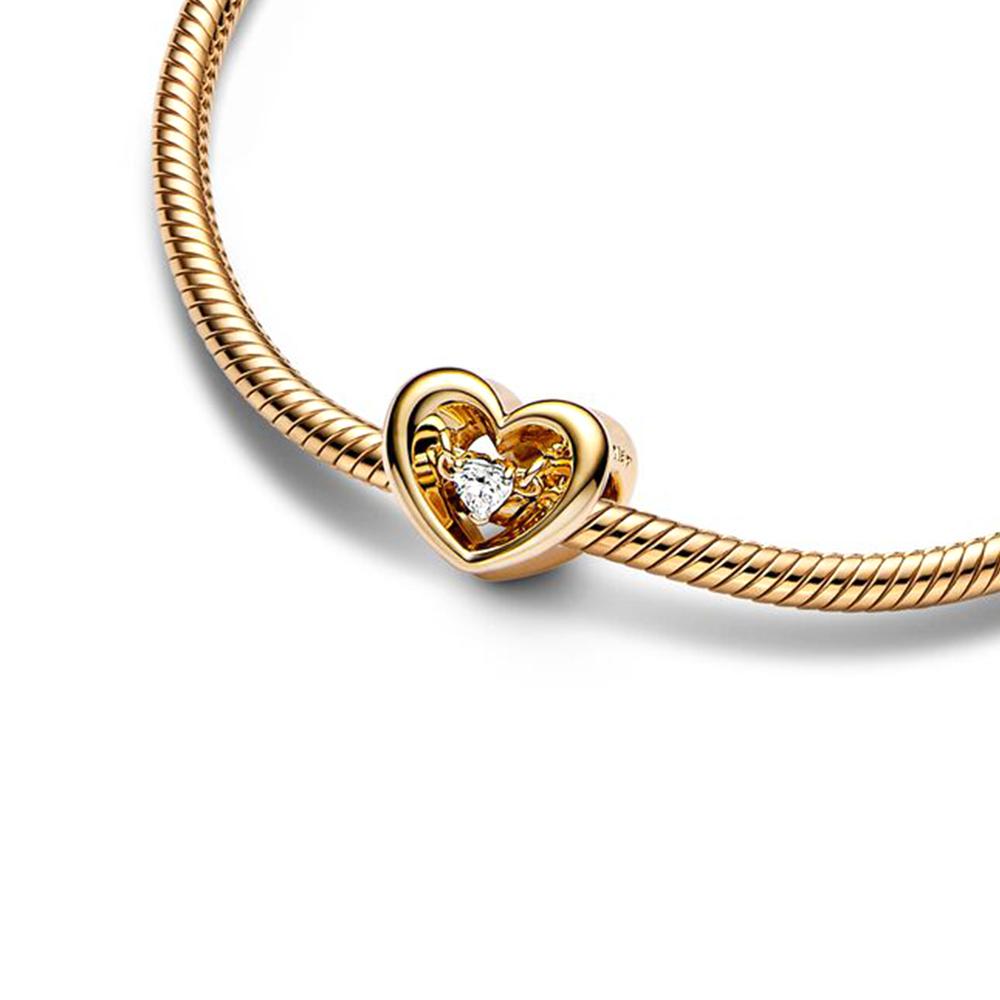 Radiant Heart & Floating Stone Charm Beads SS925 Silver Fantasy Romantic Jewelry For Women's DIY Bracelet