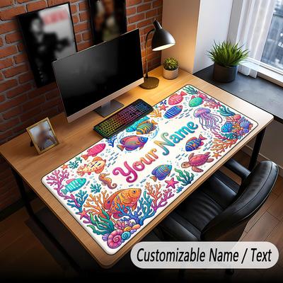 Fish Ocean Theme Custom Mouse Pad Personalized With Name Text Customized Desk Mat For Office Home Decor