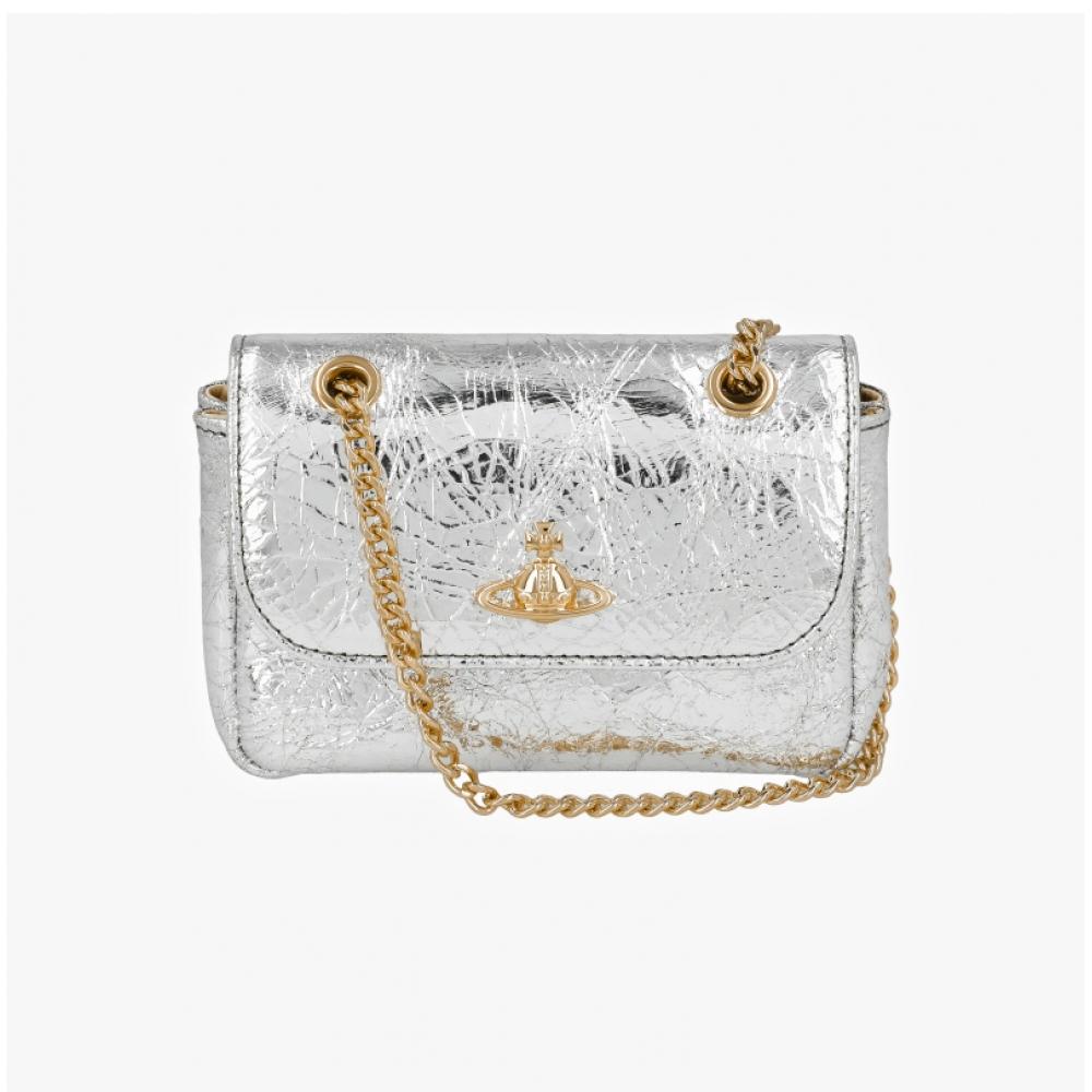 Vivienne Westwood Metallic Crinkle Small Pulse Chain Crossbody 5c01000bw L00a7 Q401