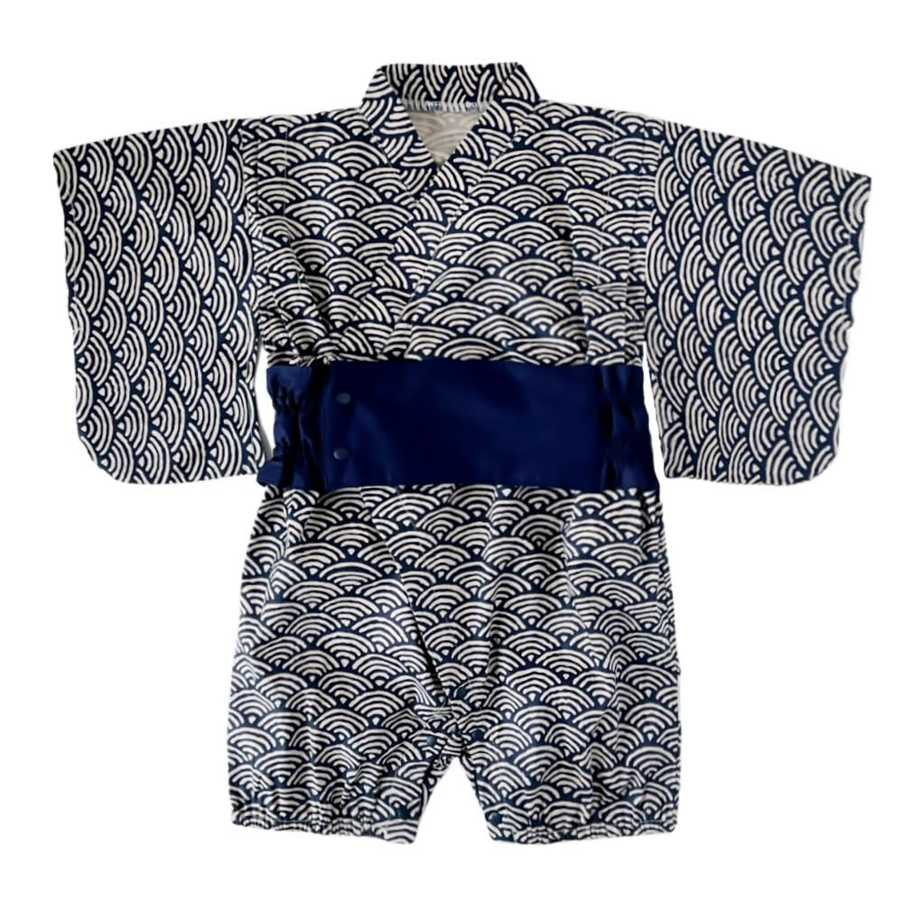 

WonKin Baby with Short Sleeve Summer Floral Japanese Diagonal Perfect for Shrine and Baby Showers Boy s Yukata/Jinbei Obi, Romper, Coverall, Print,