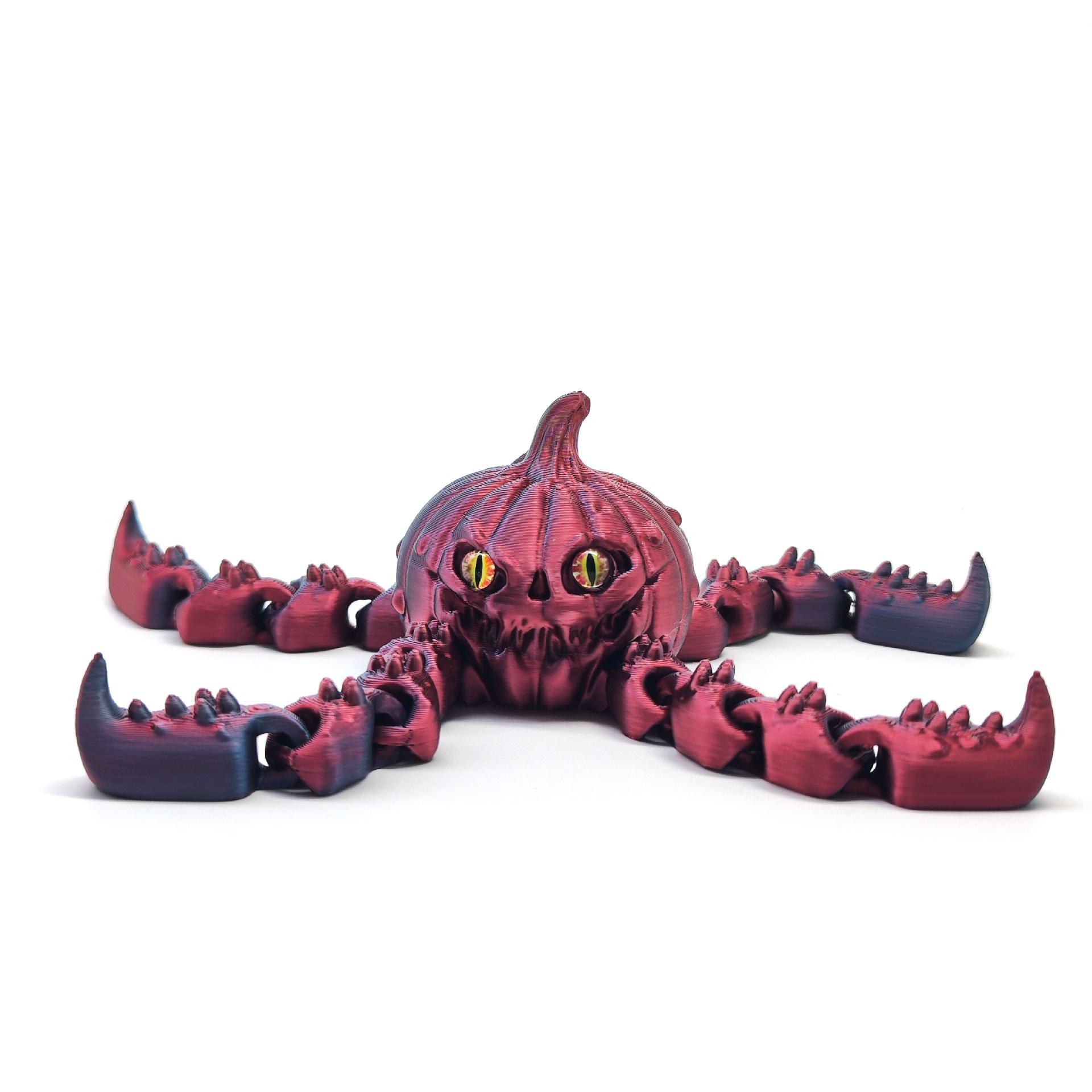 3D Printed Articulated Pumpkin Octopus Monster Halloween Ornament 18cm