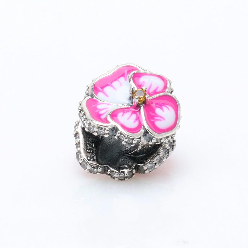 Rose Gold & Deep Purple Pansy Flower Charm - Elegant Beaded Gift for Women