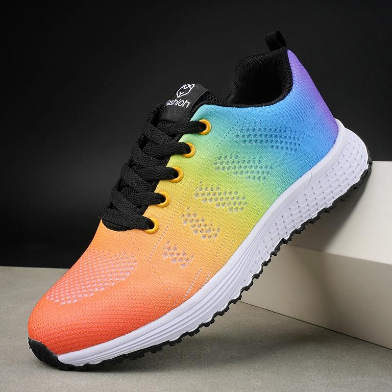 Women s  Knit Running Shoes Breathable Lace-up Lightweight Non-slip Sports Sneakers 44 разноцветный